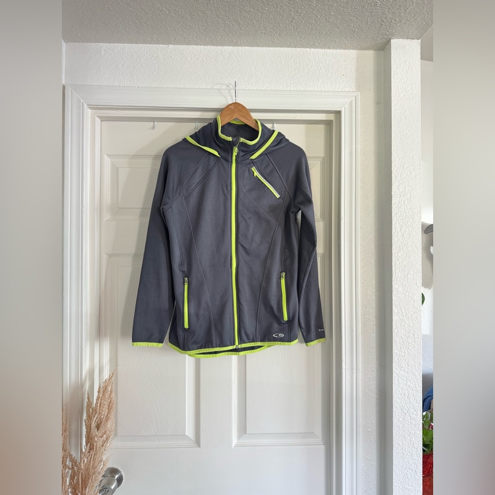 Champion Fleece Zip-Up, Gray & Green, Size Small